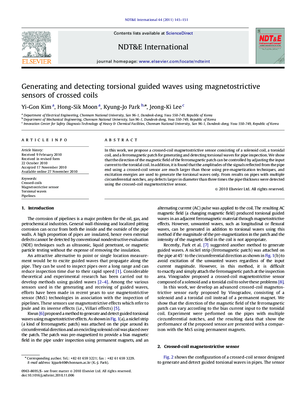 Generating and detecting torsional guided waves using magnetostrictive sensors of crossed coils