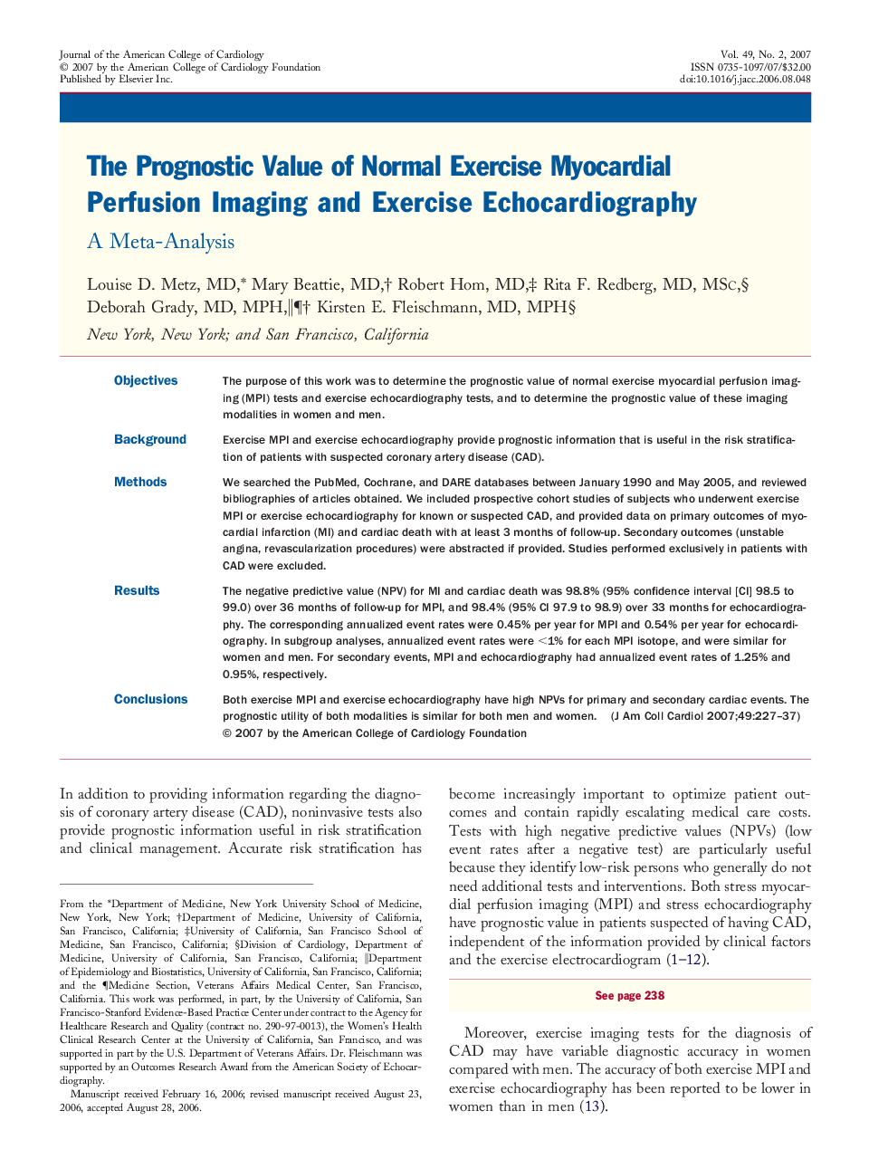 The Prognostic Value of Normal Exercise Myocardial Perfusion Imaging and Exercise Echocardiography : A Meta-Analysis