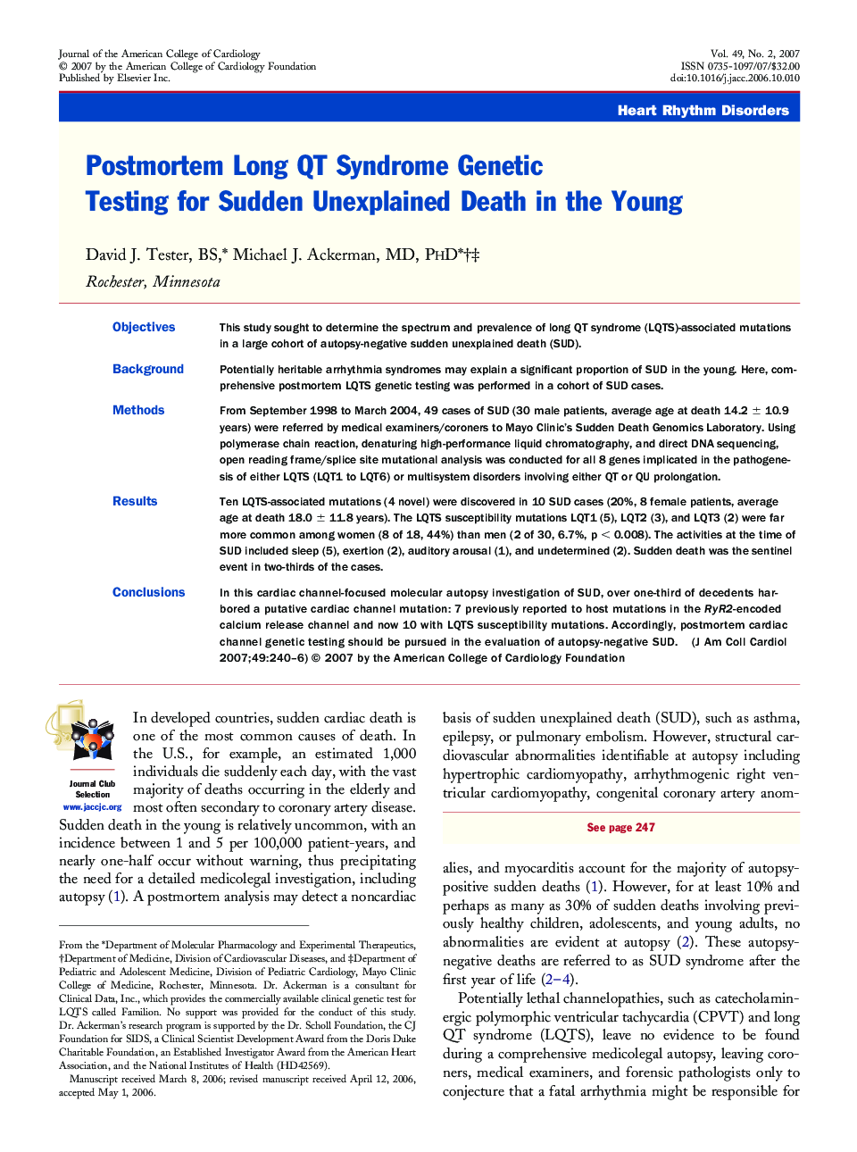 Postmortem Long QT Syndrome Genetic Testing for Sudden Unexplained Death in the Young 