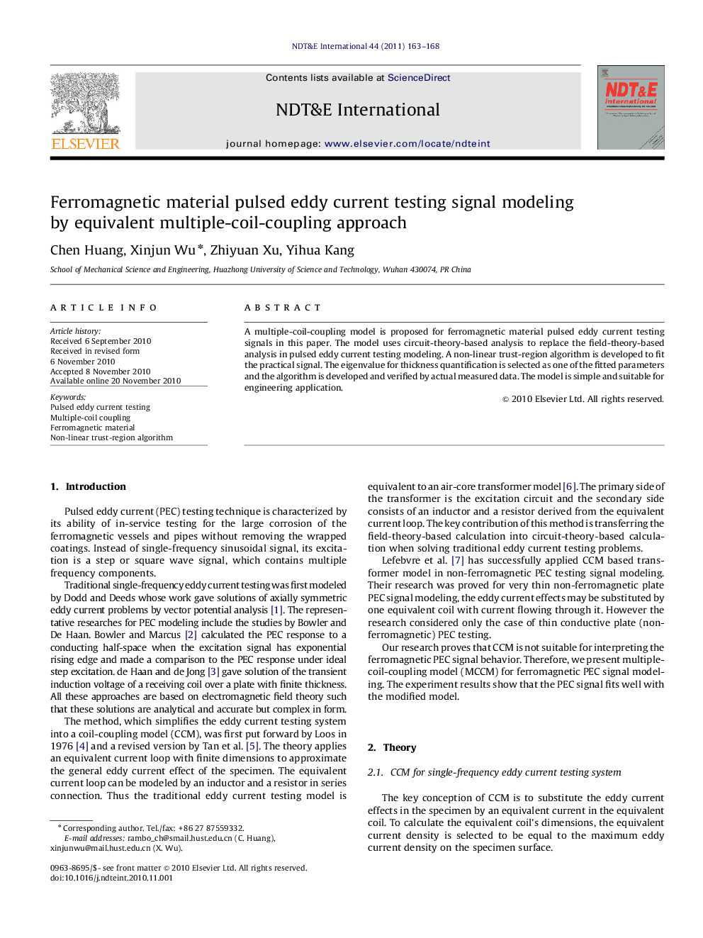 Ferromagnetic material pulsed eddy current testing signal modeling by equivalent multiple-coil-coupling approach