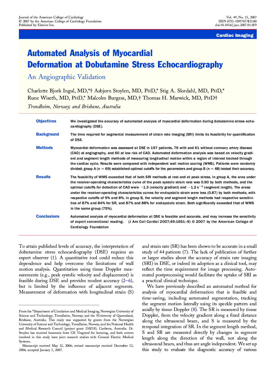 Automated Analysis of Myocardial Deformation at Dobutamine Stress Echocardiography : An Angiographic Validation