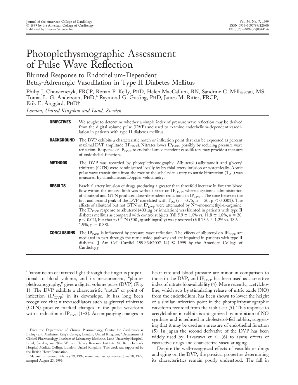 Photoplethysmographic assessment of pulse wave reflection : Blunted response to endothelium-dependent beta2-adrenergic vasodilation in type II diabetes mellitus