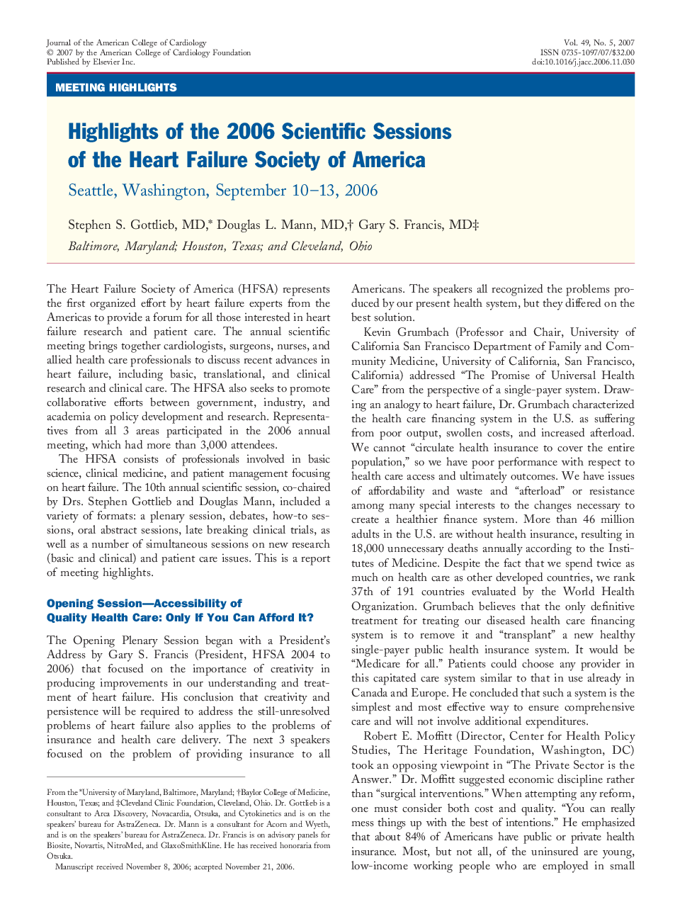 Highlights of the 2006 Scientific Sessions of the Heart Failure Society of America