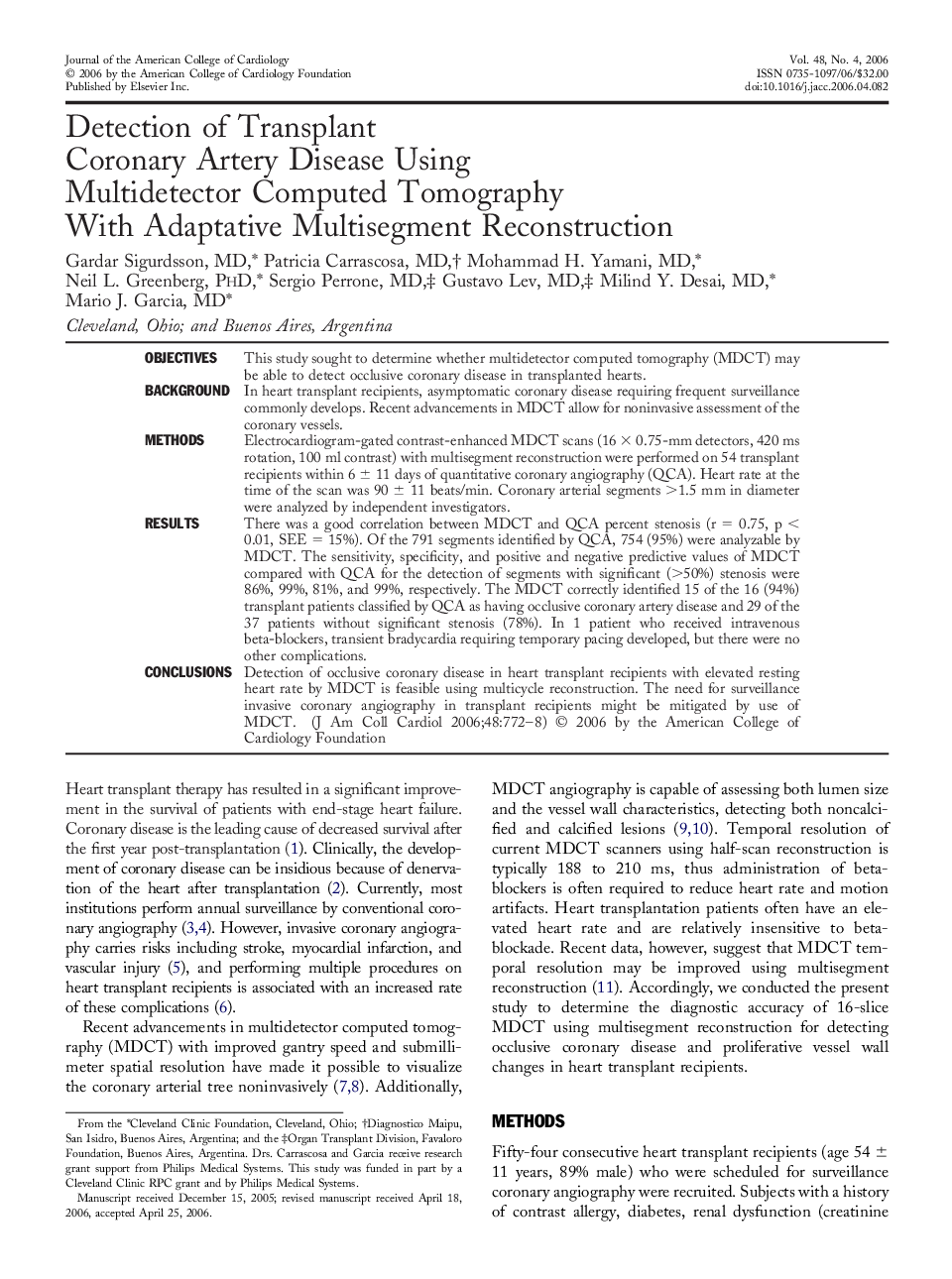 Detection of Transplant Coronary Artery Disease Using Multidetector Computed Tomography With Adaptative Multisegment Reconstruction 