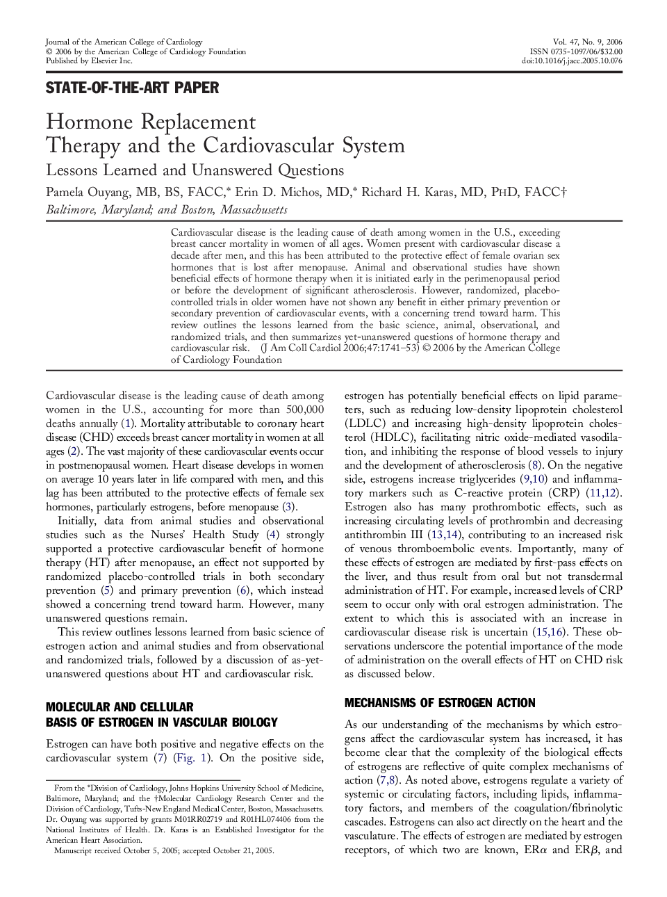 Hormone Replacement Therapy and the Cardiovascular System: Lessons Learned and Unanswered Questions