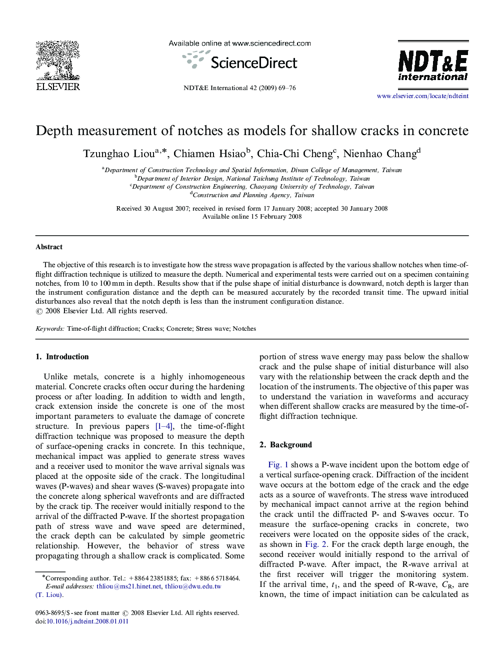 Depth measurement of notches as models for shallow cracks in concrete
