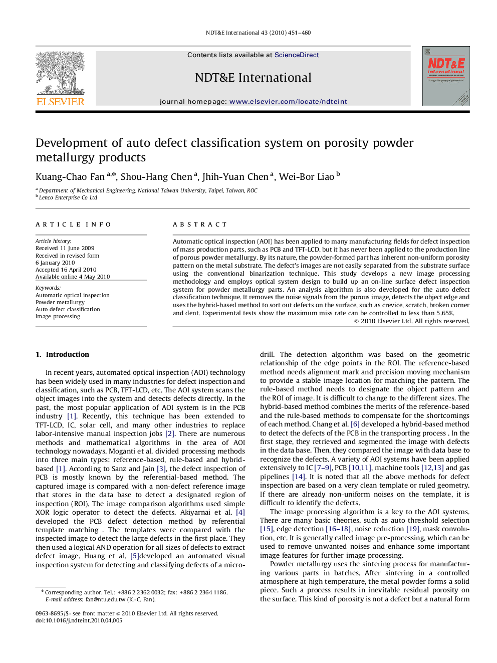 Development of auto defect classification system on porosity powder metallurgy products