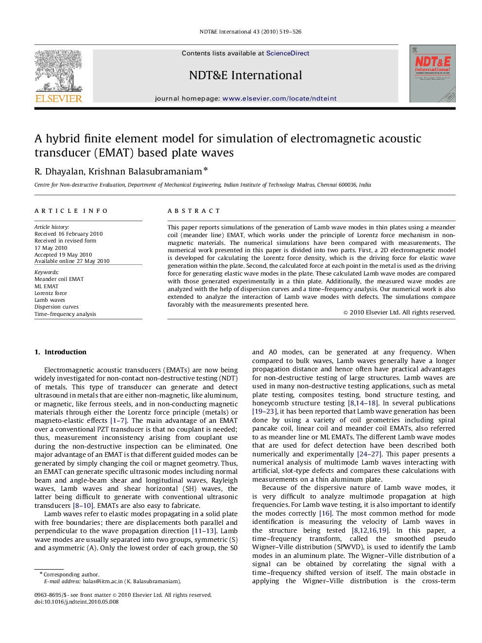 A hybrid finite element model for simulation of electromagnetic acoustic transducer (EMAT) based plate waves