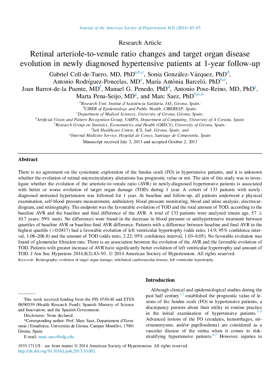 تغییر نسبت آرتریو به ونیل و تغییرات تیپ شبکیه و تکامل سندرم هدف در بیماران مبتلا به فشارخون تازه تشخیص داده شده در یک سال پیگیری 