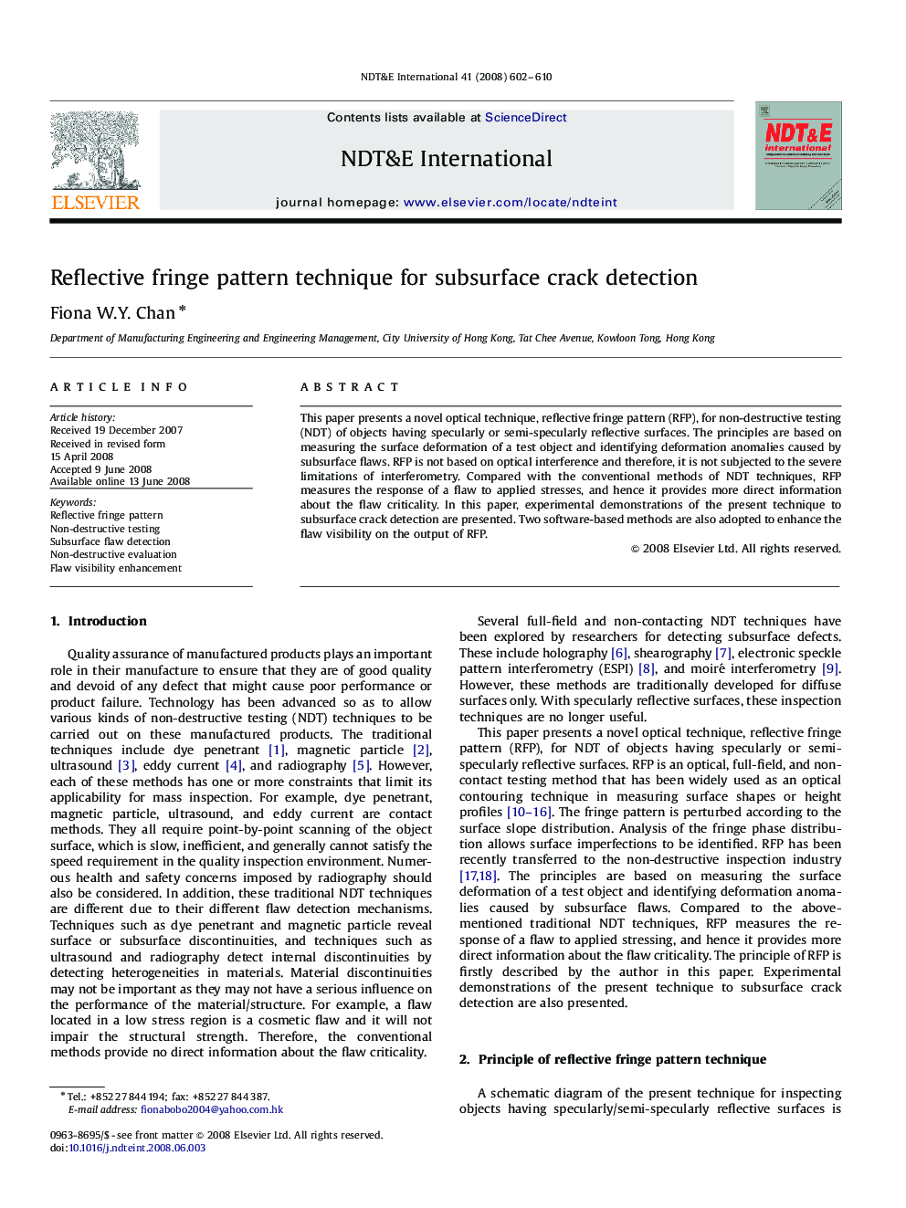 Reflective fringe pattern technique for subsurface crack detection