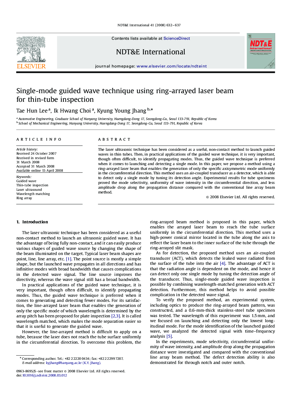 Single-mode guided wave technique using ring-arrayed laser beam for thin-tube inspection