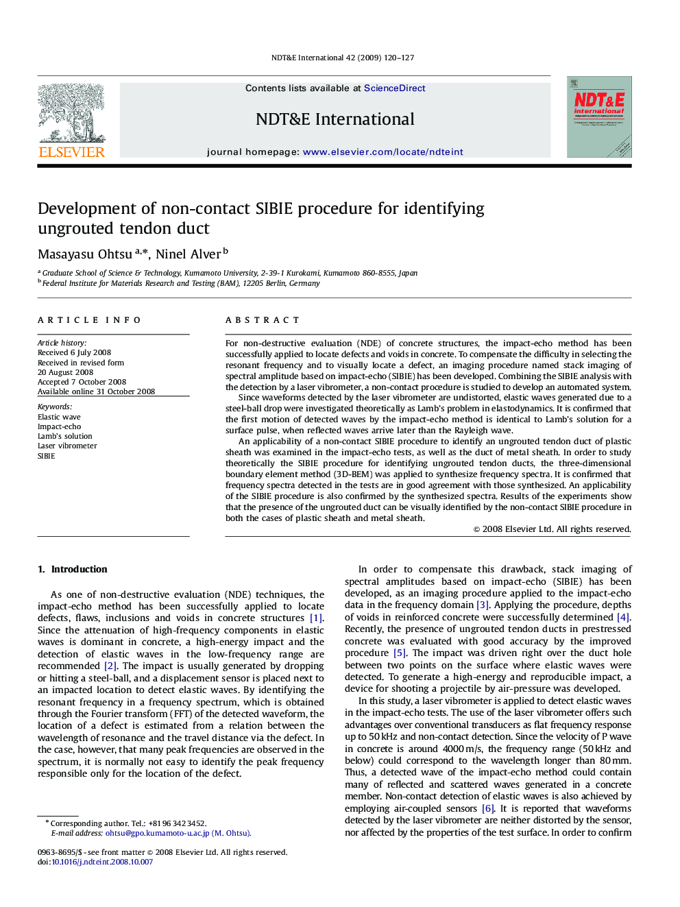 Development of non-contact SIBIE procedure for identifying ungrouted tendon duct