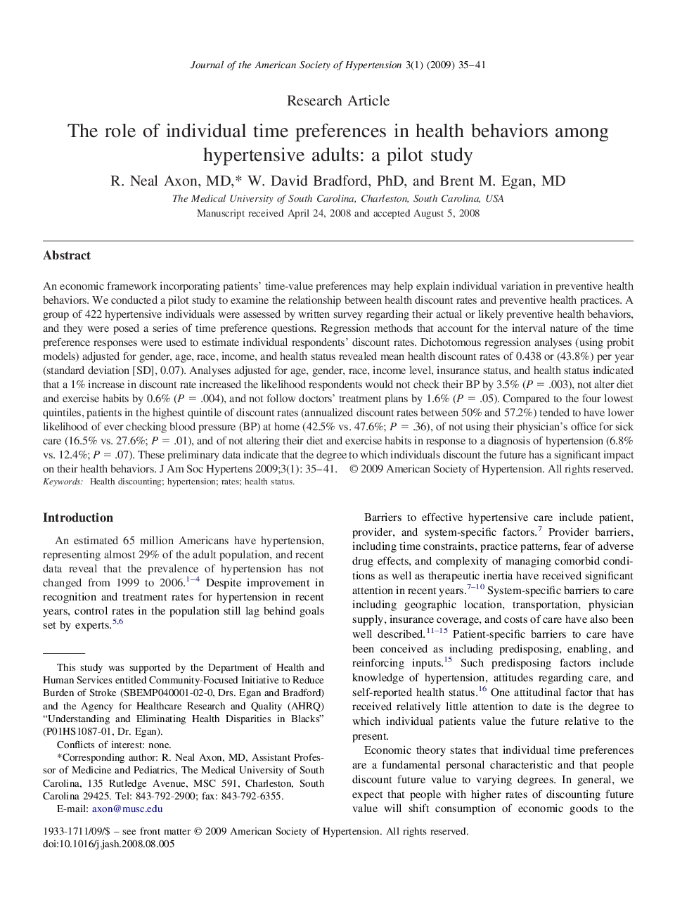 The role of individual time preferences in health behaviors among hypertensive adults: a pilot study 