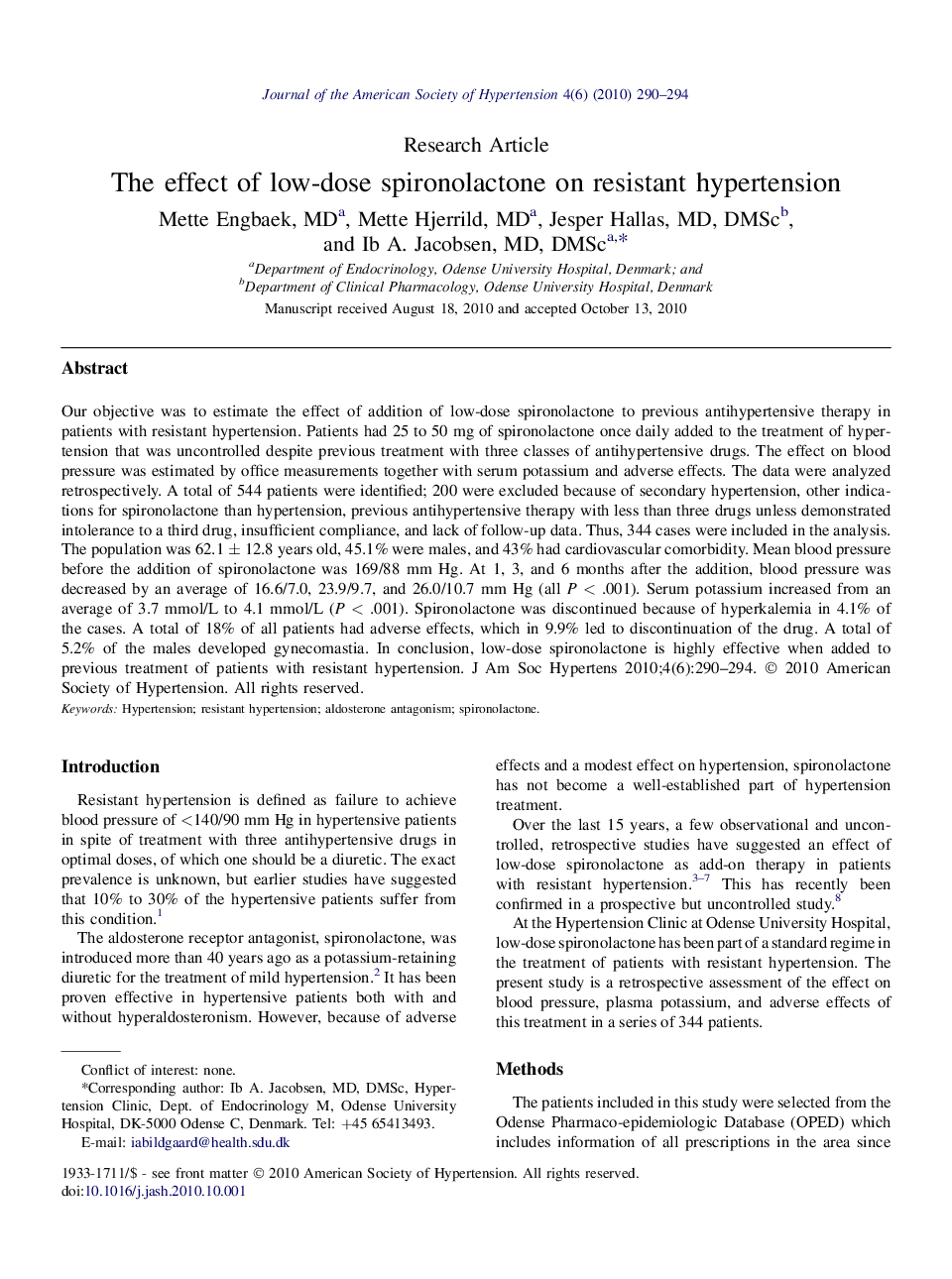 The effect of low-dose spironolactone on resistant hypertension 