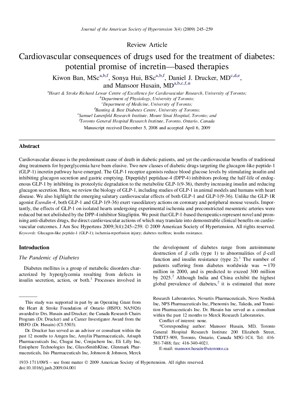 Cardiovascular consequences of drugs used for the treatment of diabetes: potential promise of incretin—based therapies 