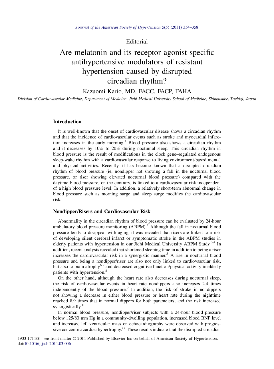 Are melatonin and its receptor agonist specific antihypertensive modulators of resistant hypertension caused by disrupted circadian rhythm?