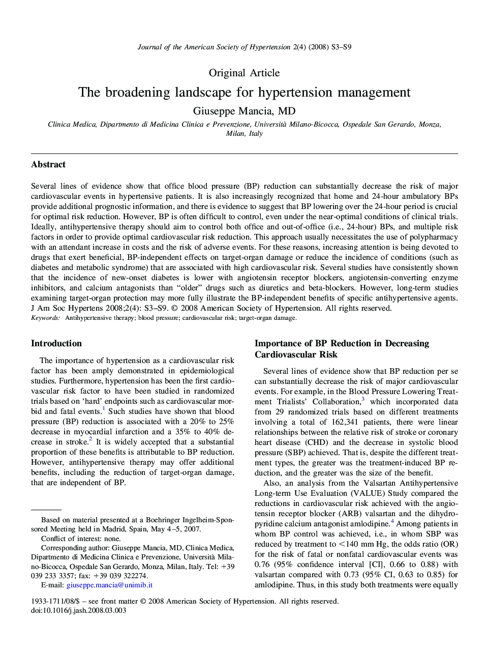 The broadening landscape for hypertension management 