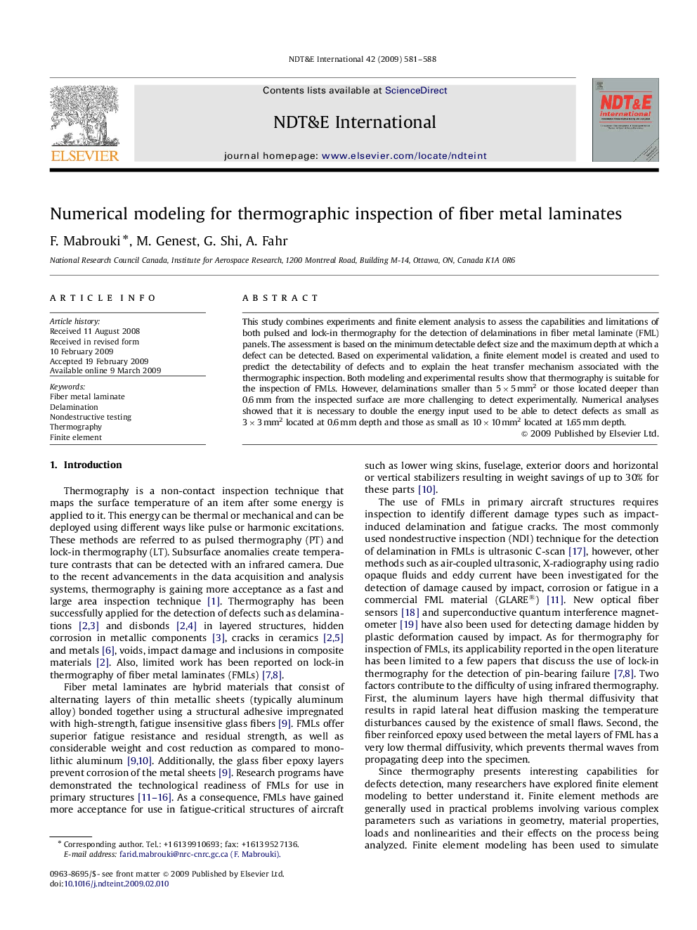 Numerical modeling for thermographic inspection of fiber metal laminates