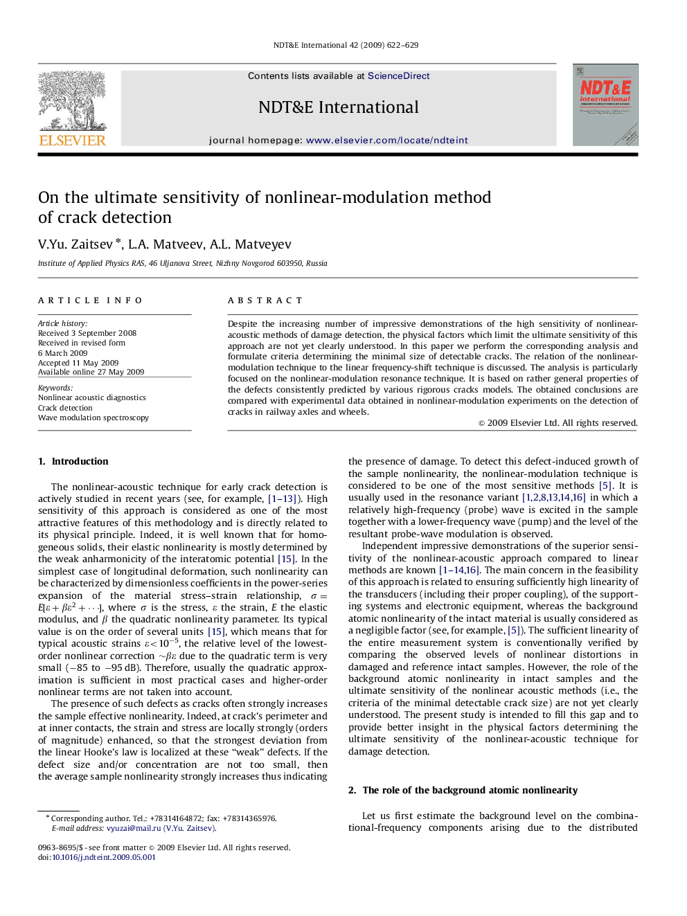 On the ultimate sensitivity of nonlinear-modulation method of crack detection