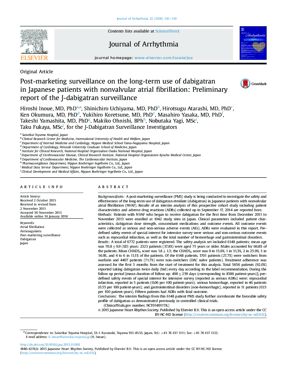 Post-marketing surveillance on the long-term use of dabigatran in Japanese patients with nonvalvular atrial fibrillation: Preliminary report of the J-dabigatran surveillance