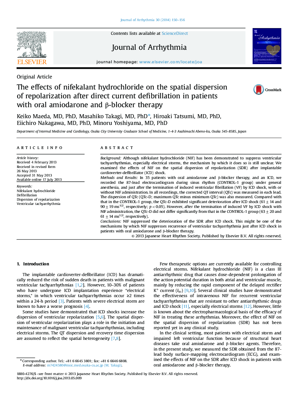 The effects of nifekalant hydrochloride on the spatial dispersion of repolarization after direct current defibrillation in patients with oral amiodarone and β-blocker therapy