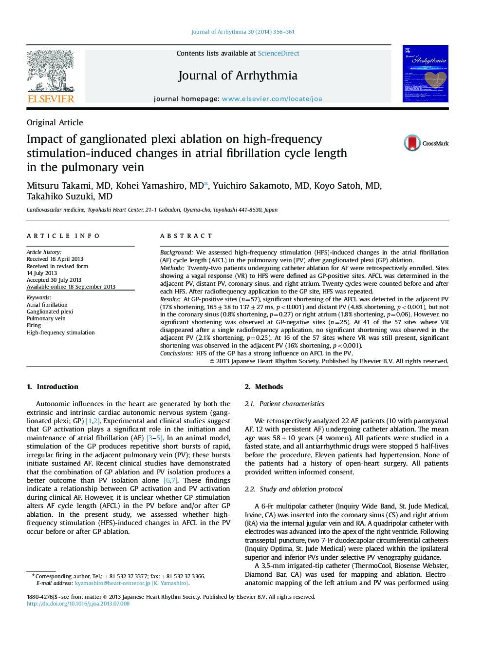 Impact of ganglionated plexi ablation on high-frequency stimulation-induced changes in atrial fibrillation cycle length in the pulmonary vein