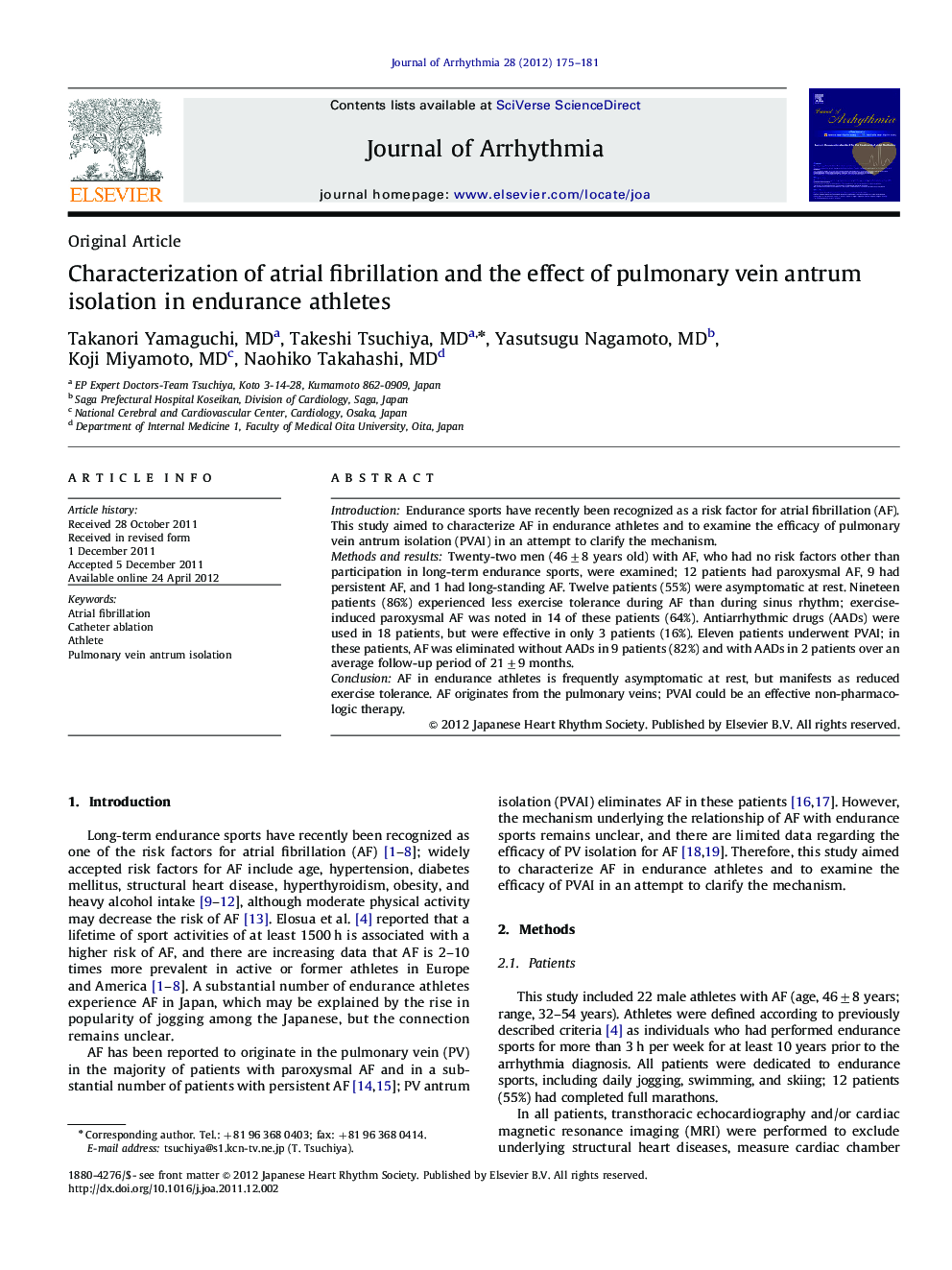 Characterization of atrial fibrillation and the effect of pulmonary vein antrum isolation in endurance athletes