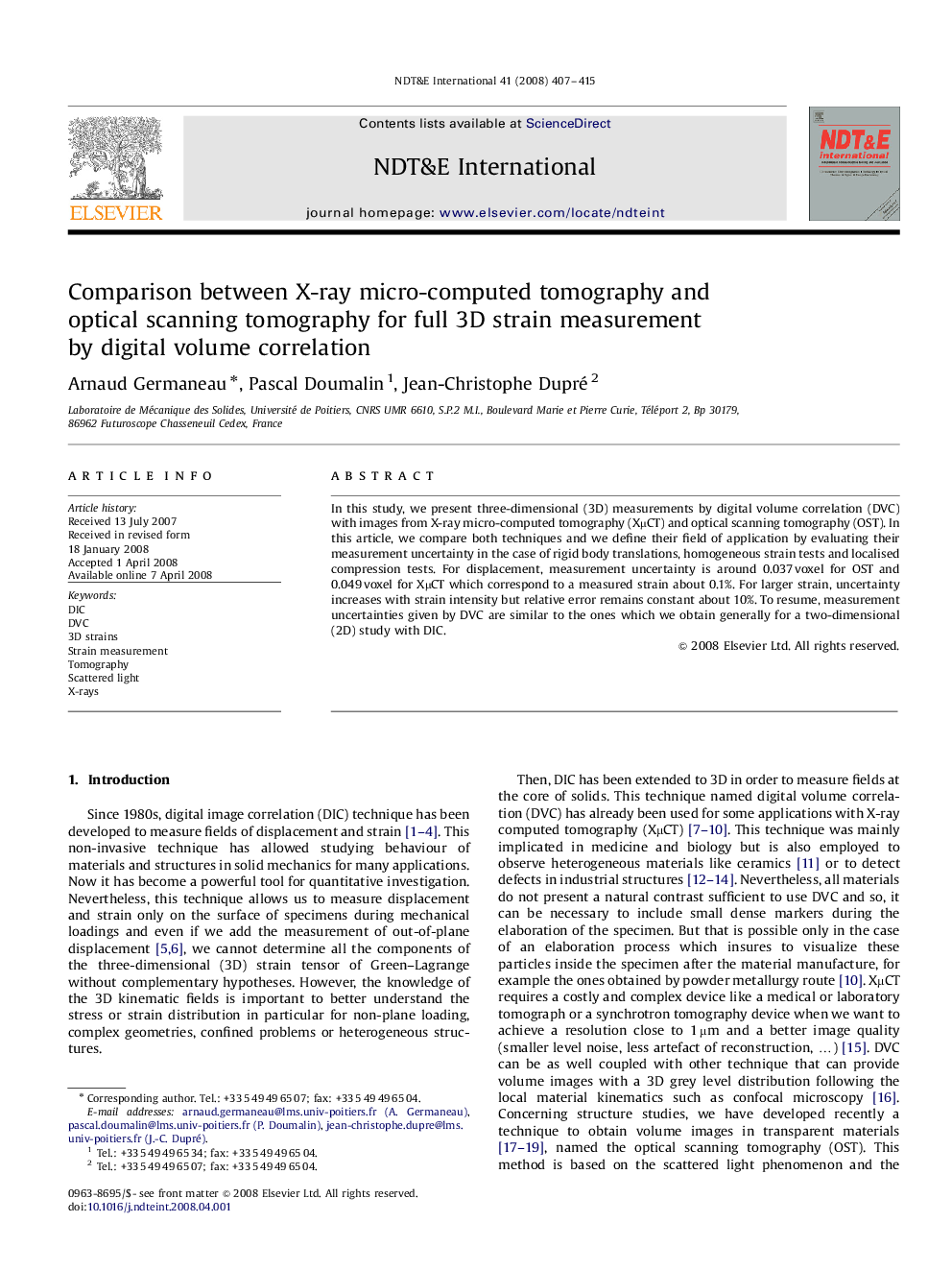 Comparison between X-ray micro-computed tomography and optical scanning tomography for full 3D strain measurement by digital volume correlation