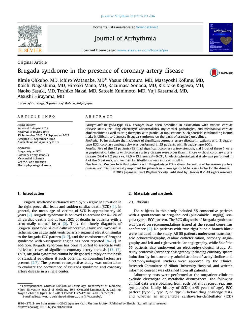 Brugada syndrome in the presence of coronary artery disease