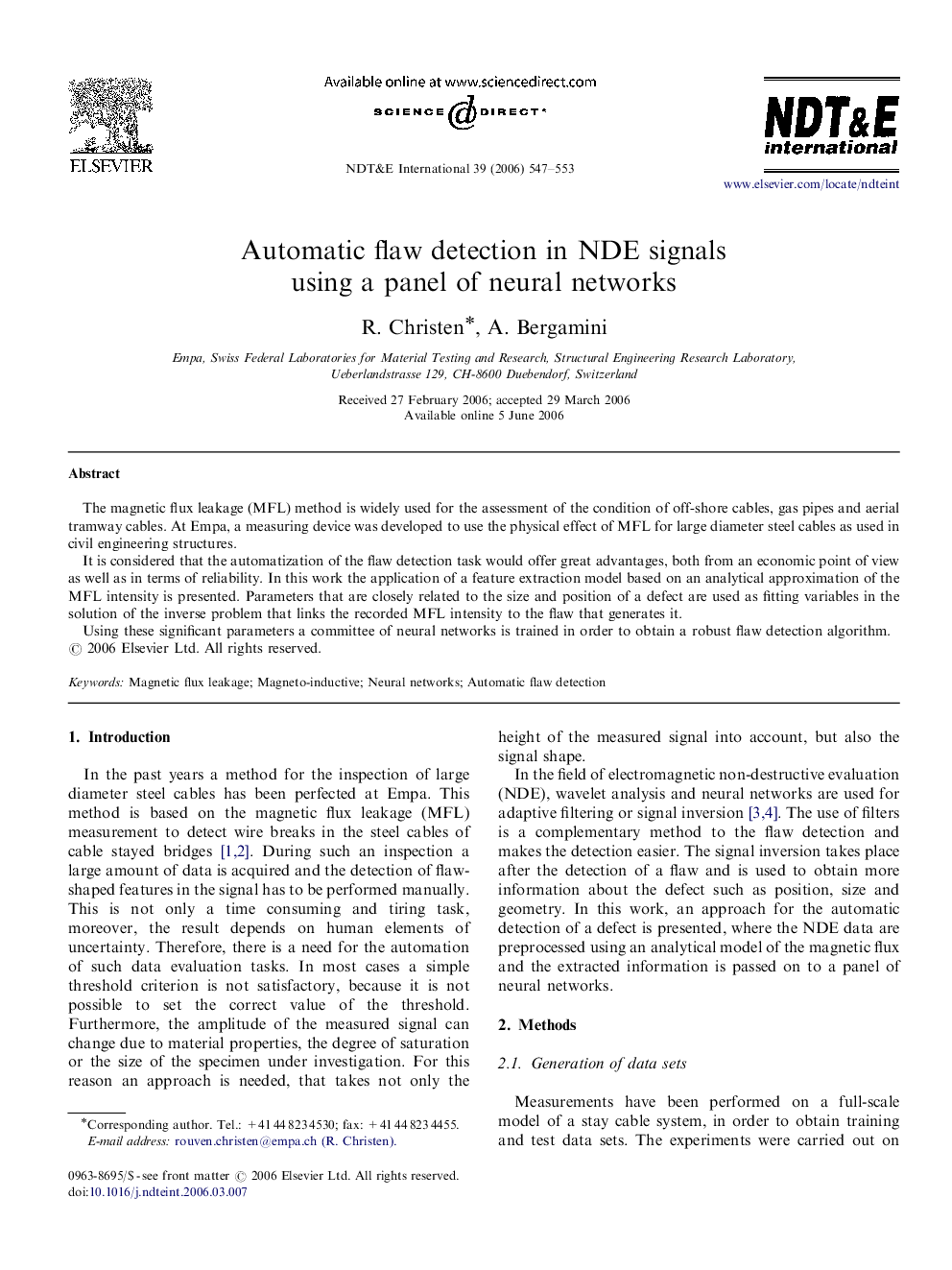 Automatic flaw detection in NDE signals using a panel of neural networks