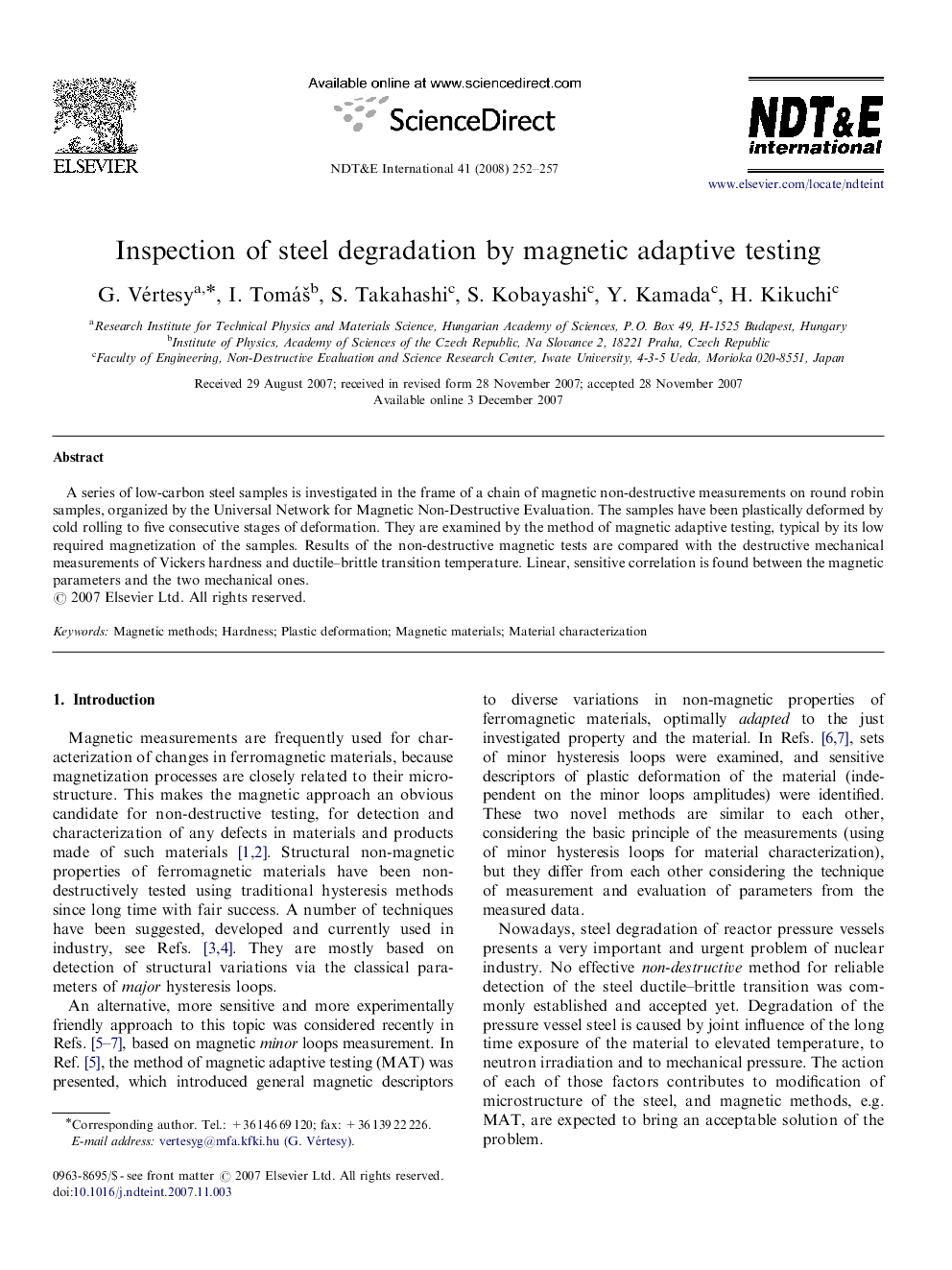 Inspection of steel degradation by magnetic adaptive testing