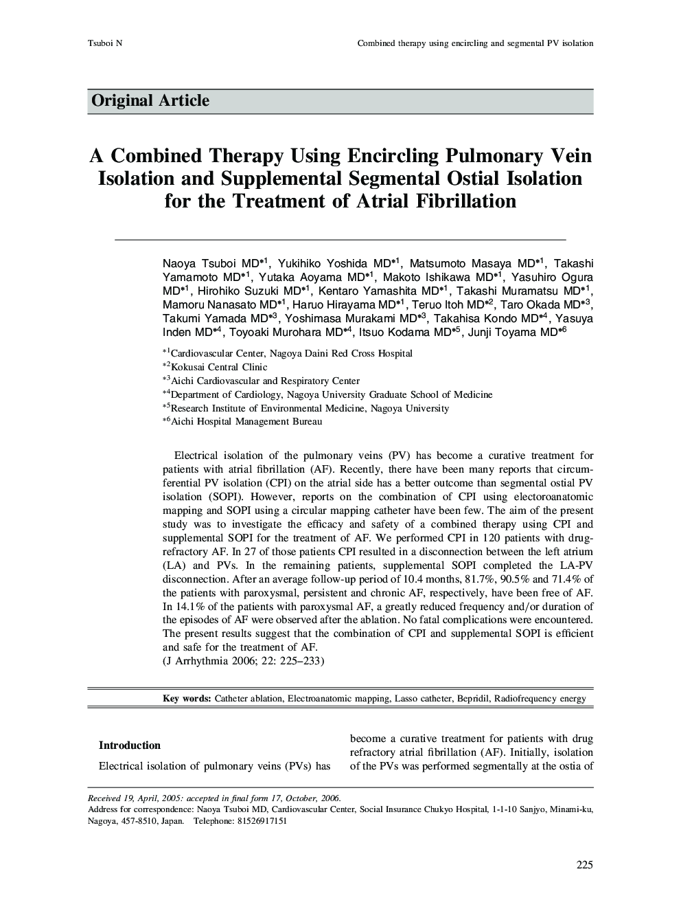 عکس صفحه اول مقاله: A Combined Therapy Using Encircling Pulmonary Vein Isolation and Supplemental Segmental Ostial Isolation for the Treatment of Atrial Fibrillation A Combined Therapy Using Encircling Pulmonary Vein Isolation and Supplemental Segmental Ostial Isolation for the Treatment of Atrial Fibrillation