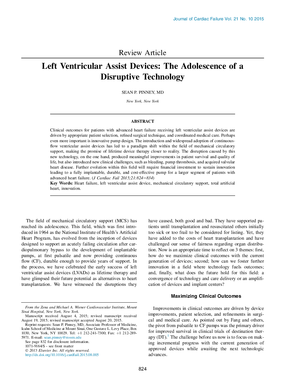 Left Ventricular Assist Devices: The Adolescence of a Disruptive Technology 