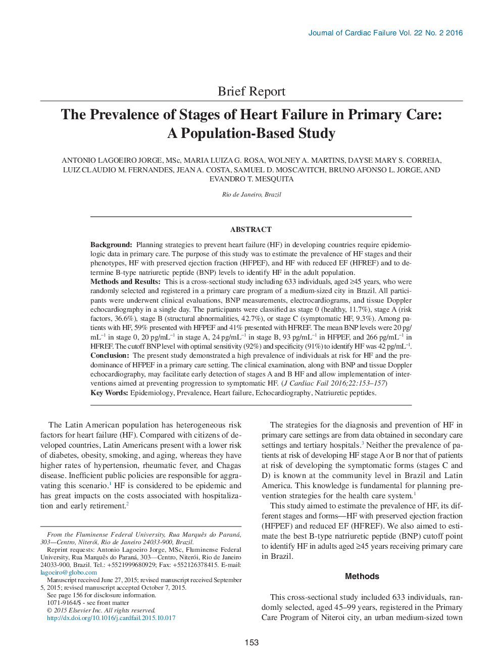 شیوع مراحل نارسایی قلبی در مراقبت های اولیه: مطالعه مبتنی بر جمعیت 