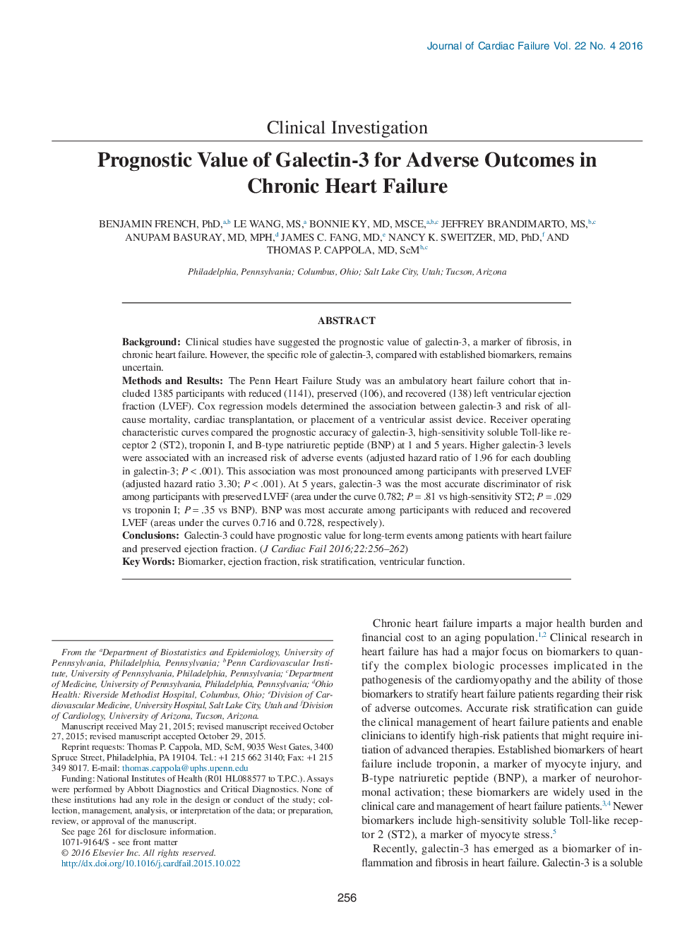 Prognostic Value of Galectin-3 for Adverse Outcomes in Chronic Heart Failure 