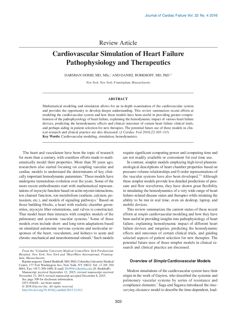 Cardiovascular Simulation of Heart Failure Pathophysiology and Therapeutics
