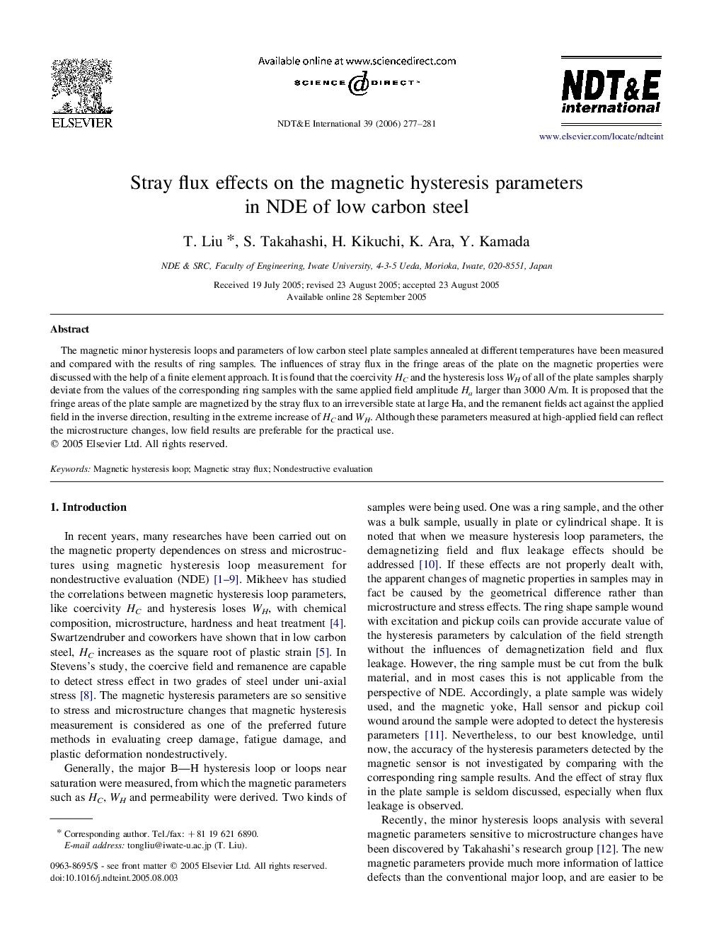 Stray flux effects on the magnetic hysteresis parameters in NDE of low carbon steel