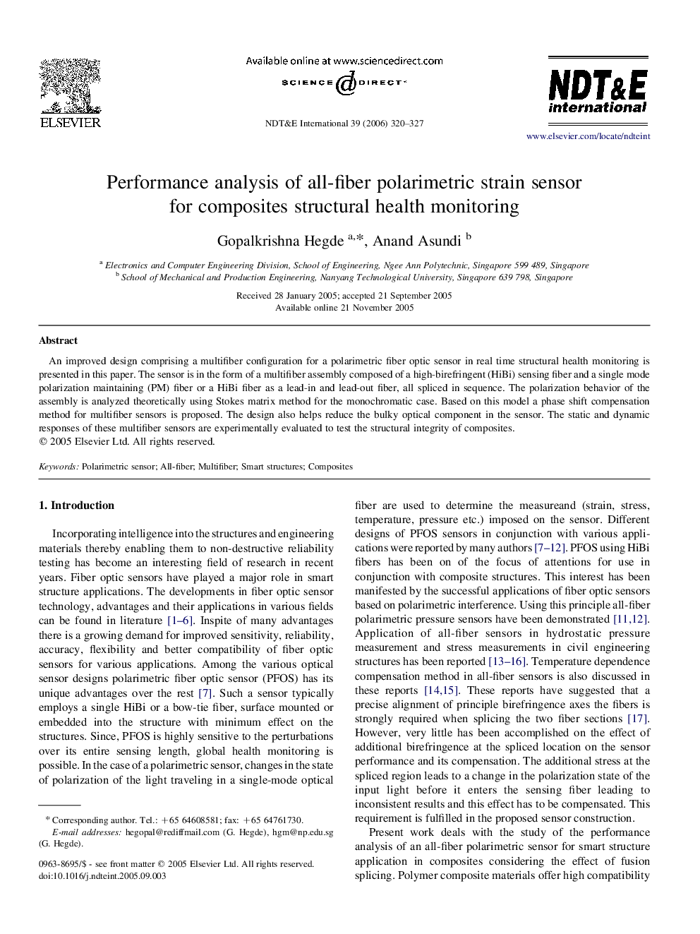 Performance analysis of all-fiber polarimetric strain sensor for composites structural health monitoring