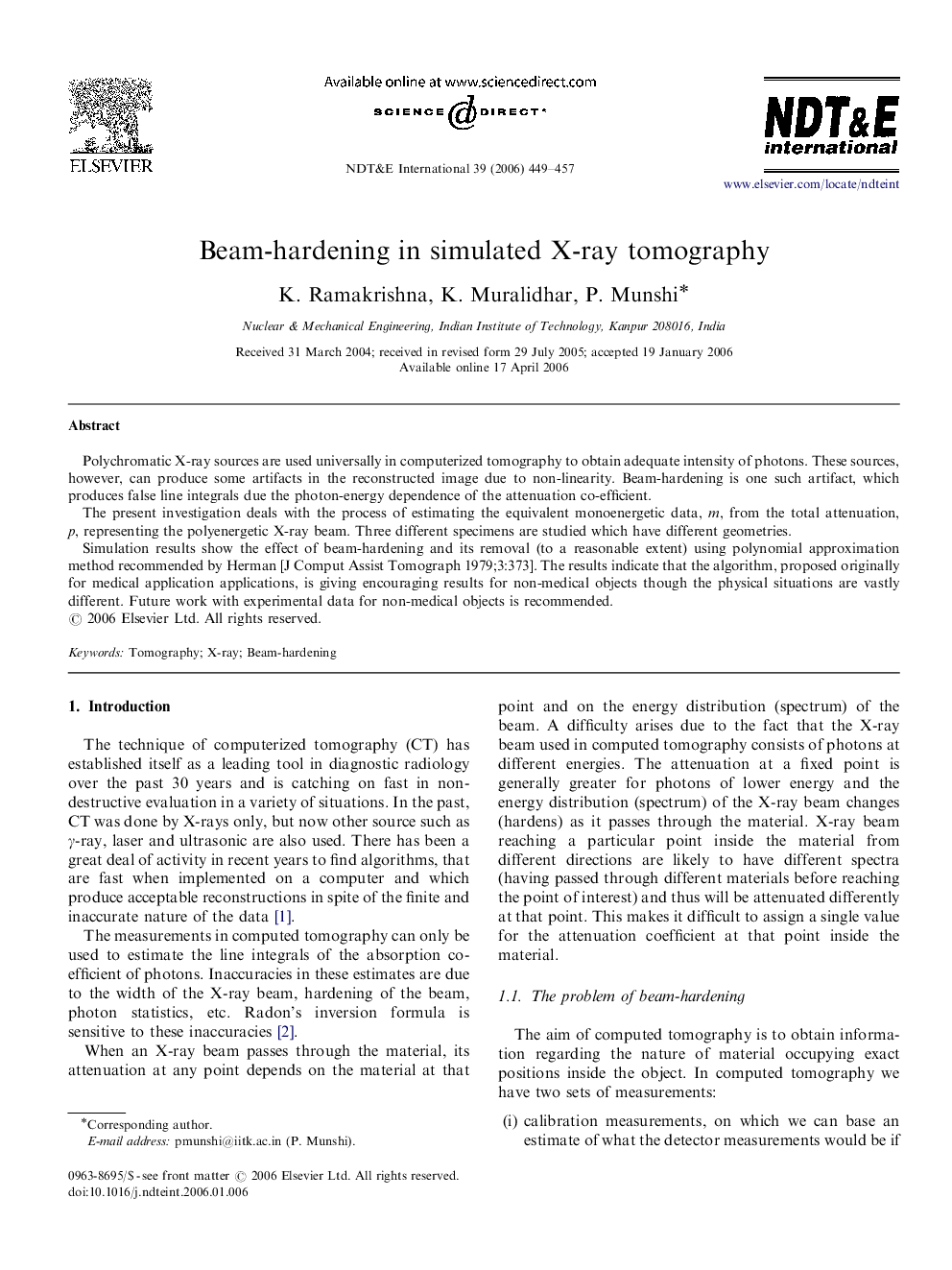 Beam-hardening in simulated X-ray tomography