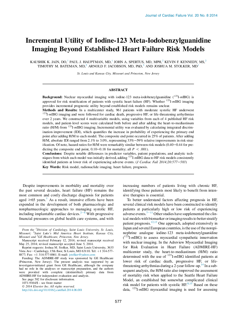 Incremental Utility of Iodine-123 Meta-Iodobenzylguanidine Imaging Beyond Established Heart Failure Risk Models 