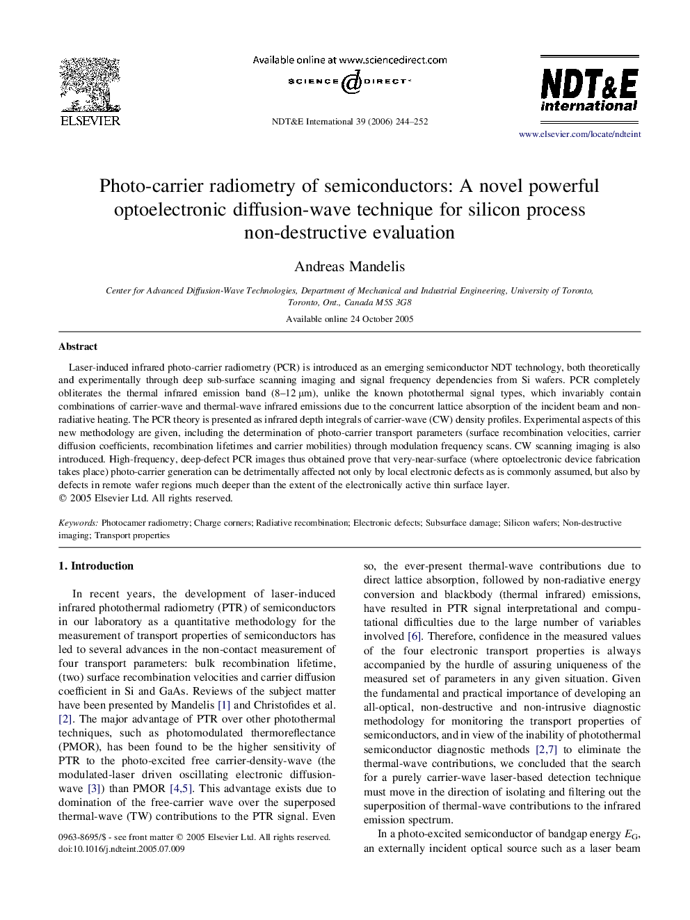 Photo-carrier radiometry of semiconductors: A novel powerful optoelectronic diffusion-wave technique for silicon process non-destructive evaluation