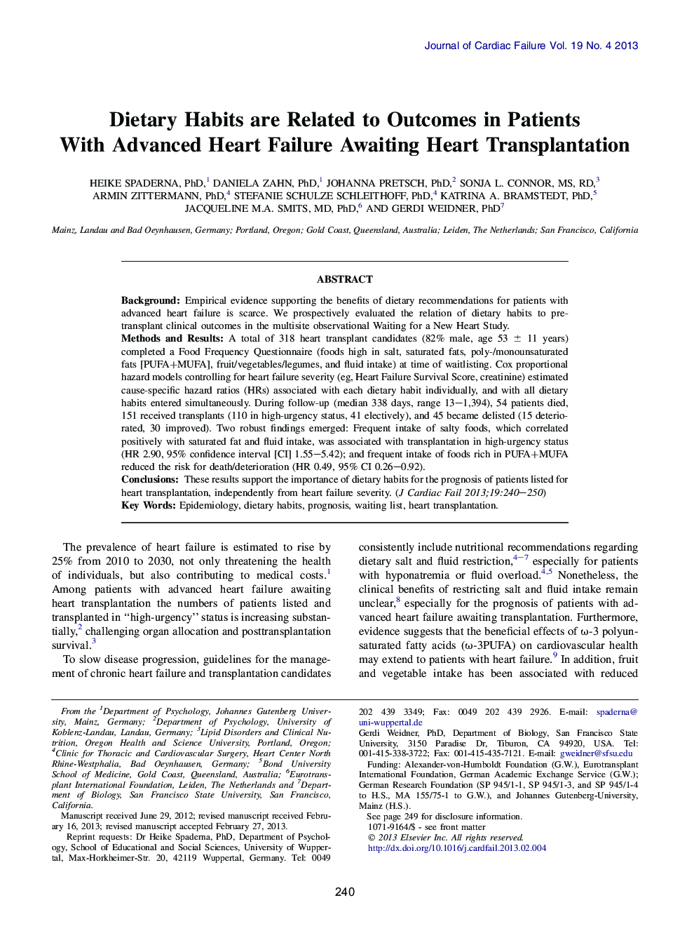 Dietary Habits are Related to Outcomes in Patients With Advanced Heart Failure Awaiting Heart Transplantation 