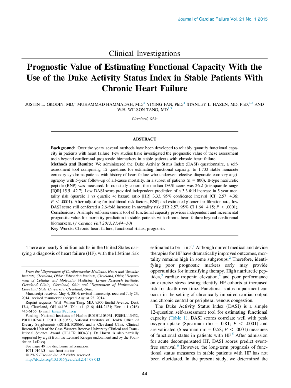 ارزش پیش بینی برآورد ظرفیت کاری با استفاده از شاخص وضعیت فعالیت دوک در بیماران پایدار مبتلا به نارسایی مزمن 