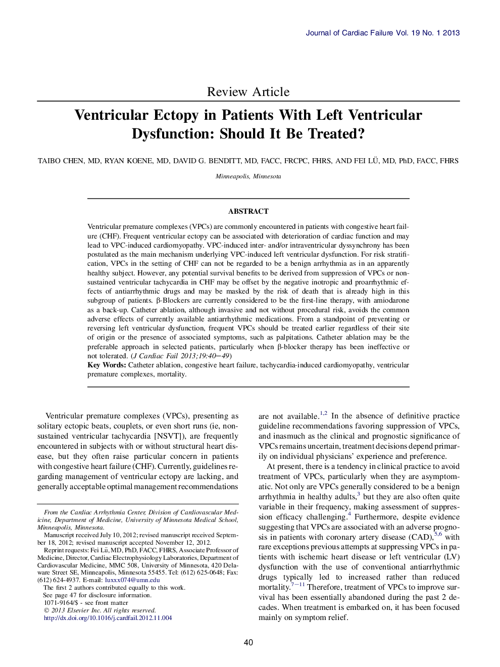 Ventricular Ectopy in Patients With Left Ventricular Dysfunction: Should It Be Treated? 