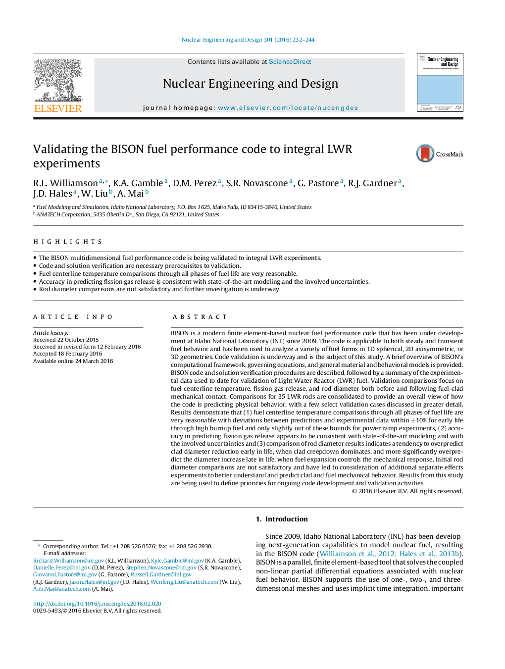 Validating the BISON fuel performance code to integral LWR experiments