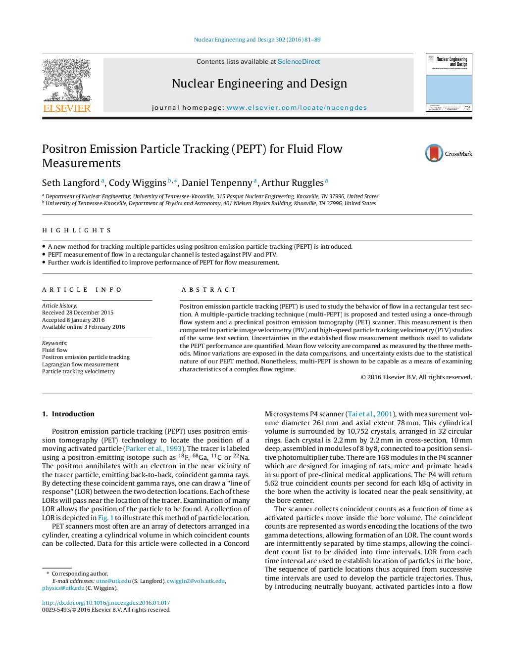 Positron Emission Particle Tracking (PEPT) for Fluid Flow Measurements