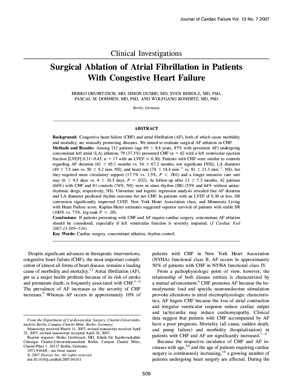 Surgical Ablation of Atrial Fibrillation in Patients With Congestive Heart Failure