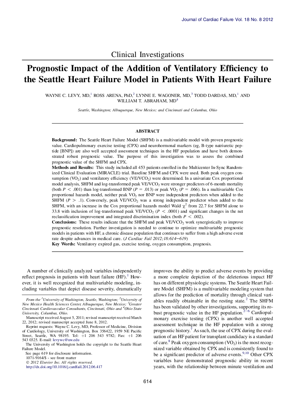 Prognostic Impact of the Addition of Ventilatory Efficiency to the Seattle Heart Failure Model in Patients With Heart Failure 