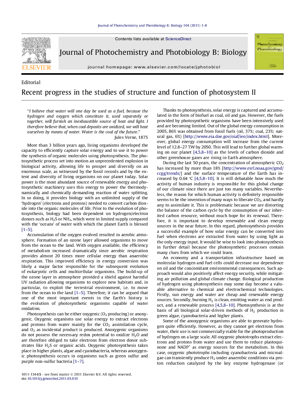 Recent progress in the studies of structure and function of photosystem II