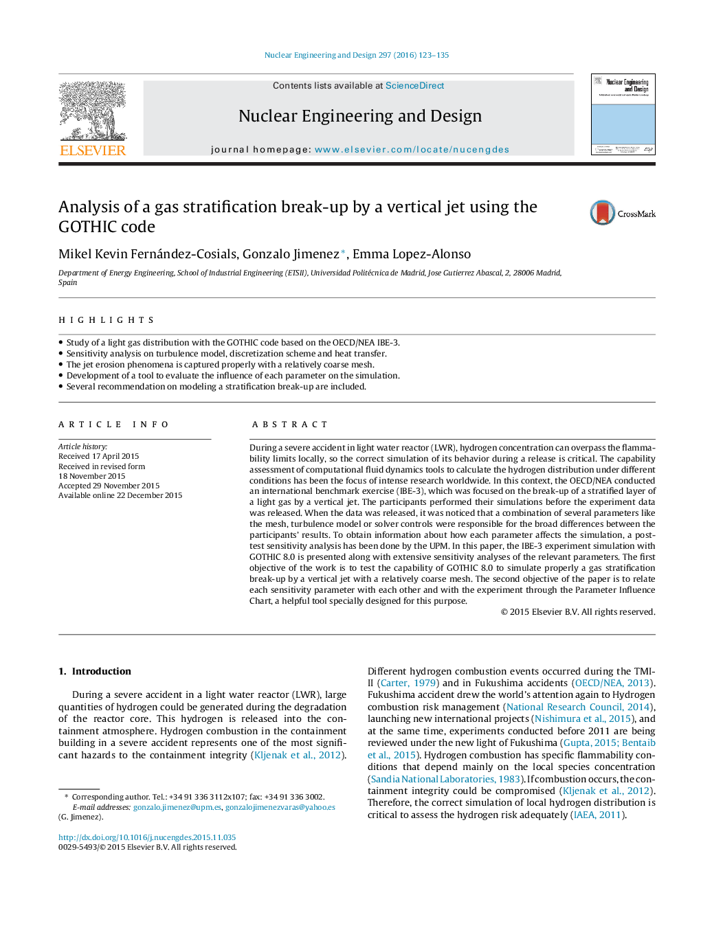 Analysis of a gas stratification break-up by a vertical jet using the GOTHIC code